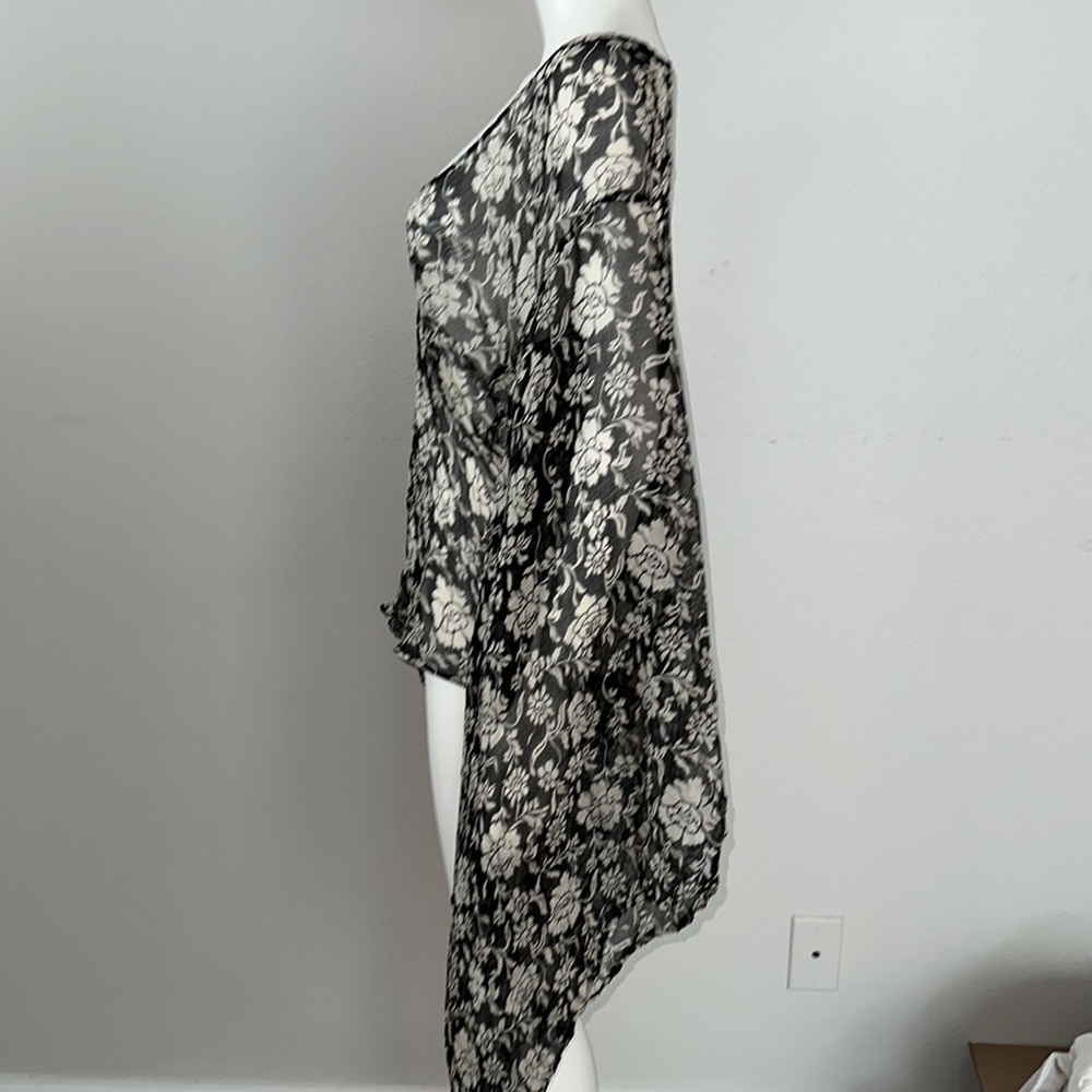 WINTER KATE *Crane* black grey floral silk kimono cardigan top blouse XS/S - Picture 3 of 9